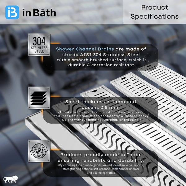 Classic Shower drain Channel (5 Inch Width) SS 304 Grade