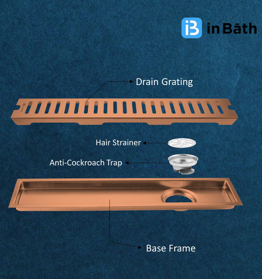 Rose Gold (PVD) Classic Shower Drain Channel (SS 304 Grade) Rose Gold (PVD) Classic Shower Drain Channel (SS 304 Grade)