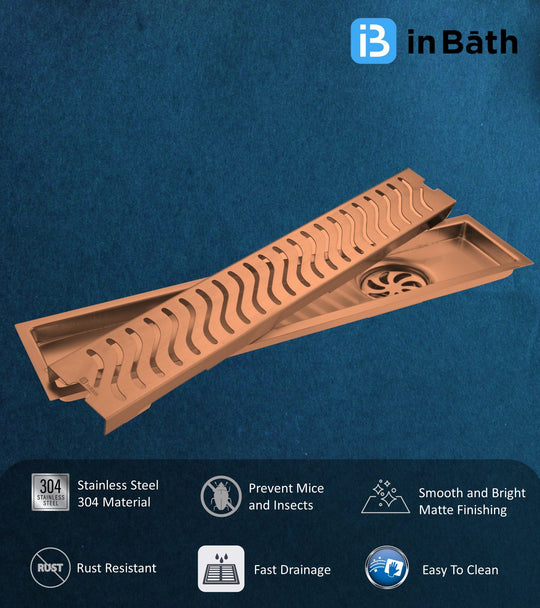 Rose Gold (PVD) Wave Shower Drain Channel (SS304 Grade) Rose Gold (PVD) Wave Shower Drain Channel (SS304 Grade)