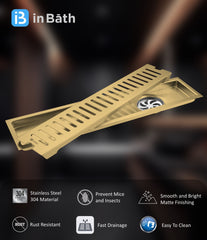 Gold (PVD) Classic Shower Drain Channel (SS304 Grade) Gold (PVD) Classic Shower Drain Channel (SS304 Grade)