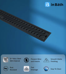 Black Wave Shower Drain Channel Side Hole (SS 304 Grade) Black Wave Shower Drain Channel Side Hole (SS 304 Grade)