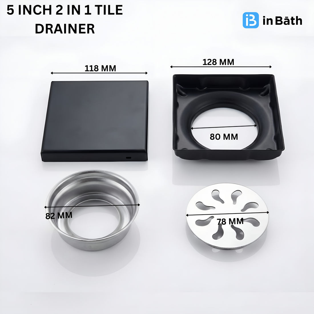 Black Square Tile Insert Drain