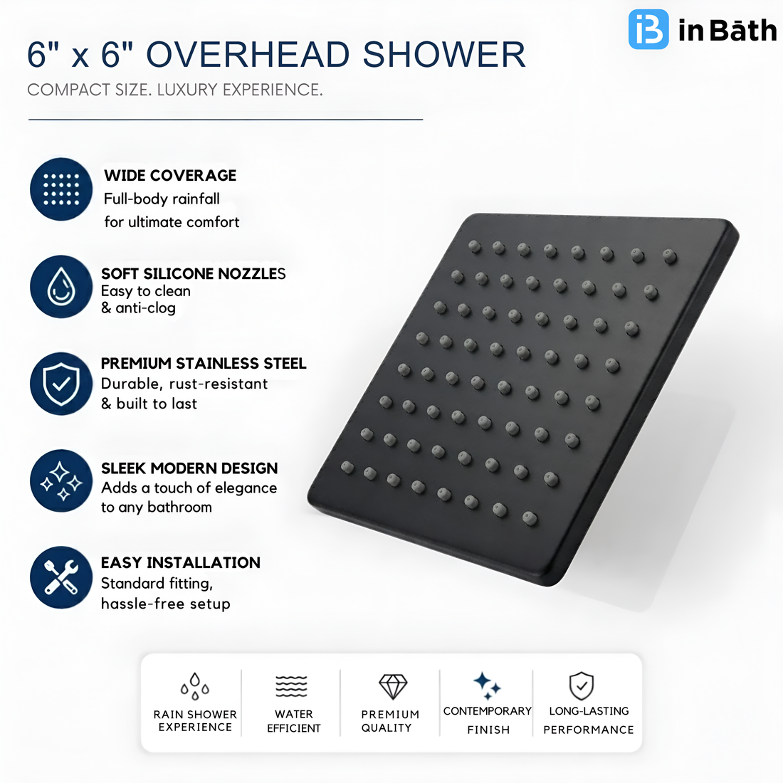 Black Elegant Square Overhead Shower