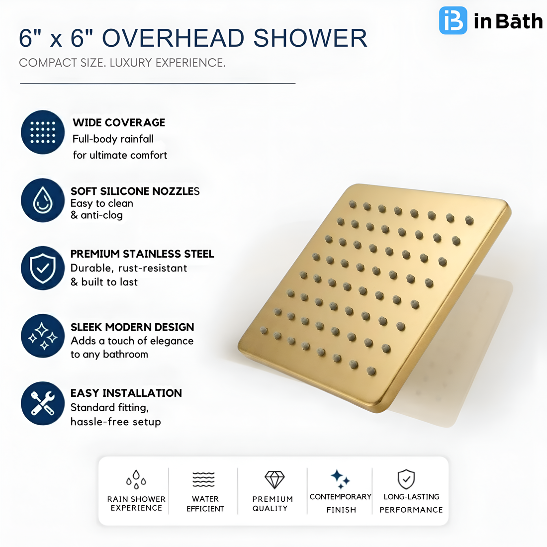 Elegant Gold SS Overhead Shower For Bathroom