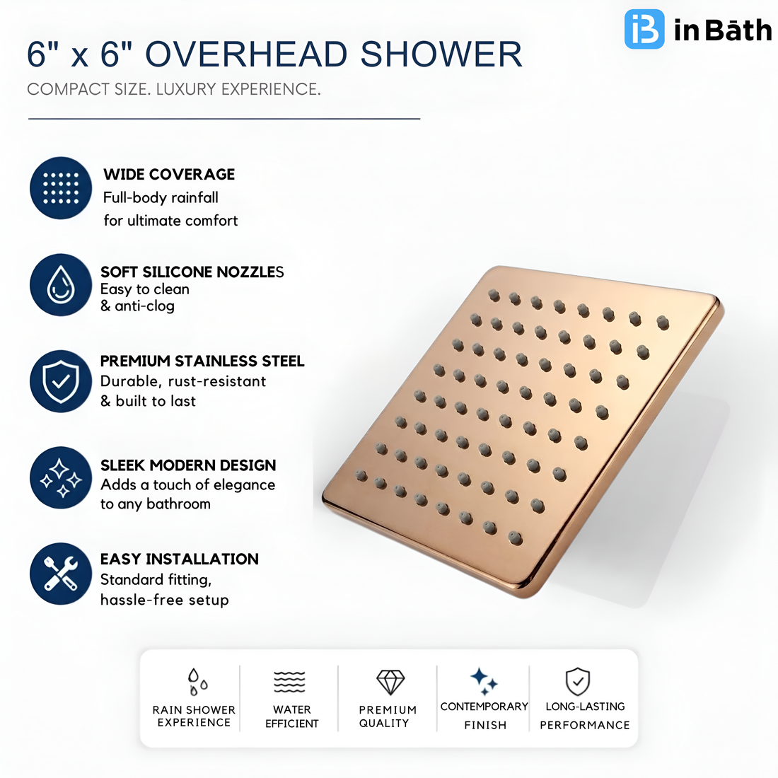 SS Rose Gold Elegant Overhead Shower