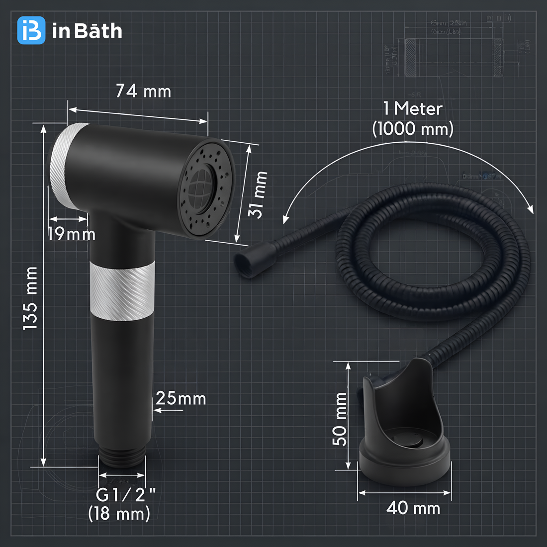 Black Magnetic Health Faucet With Hose Pipe & Hook
