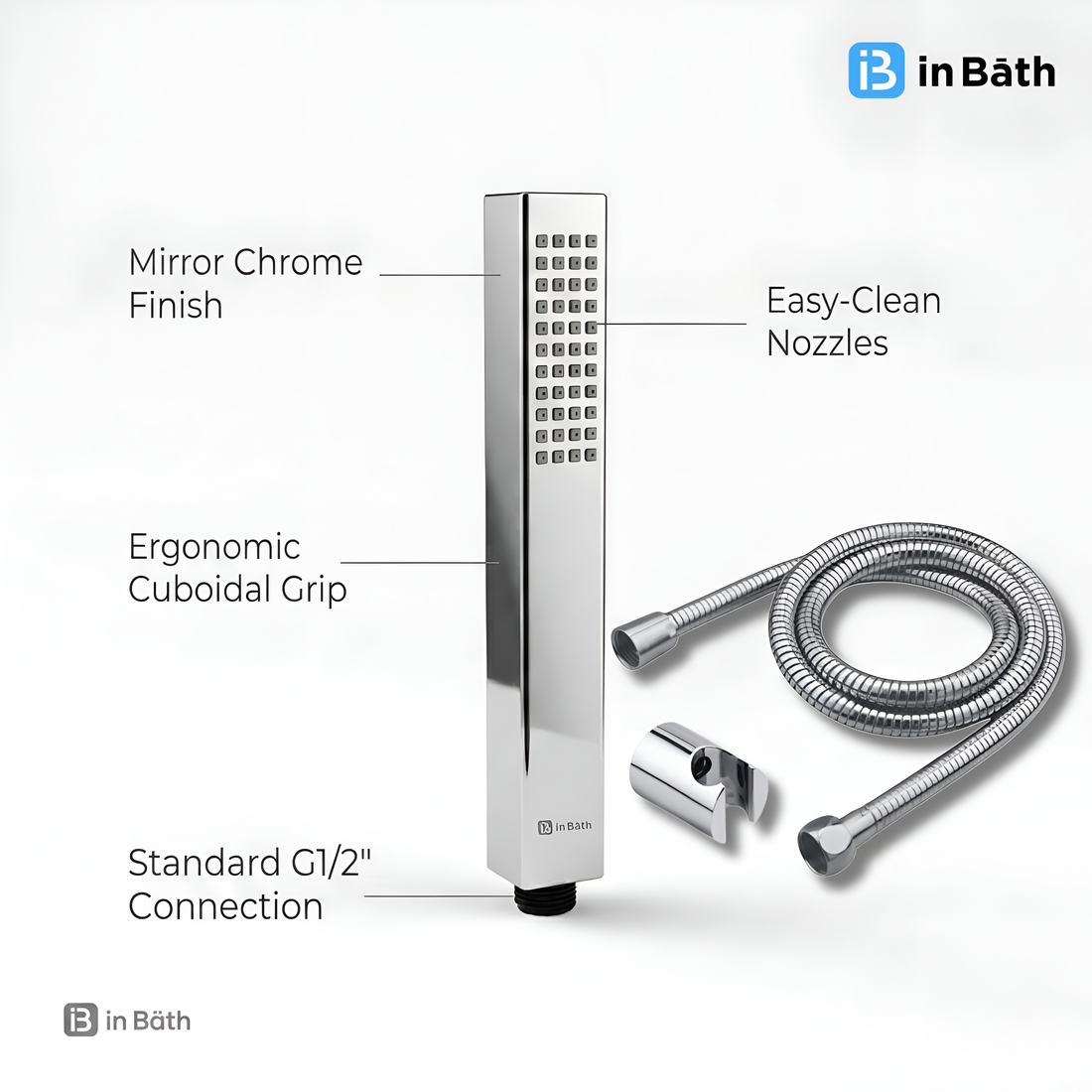 Kubix Hand Shower With SS Flexible Pipe & Hook