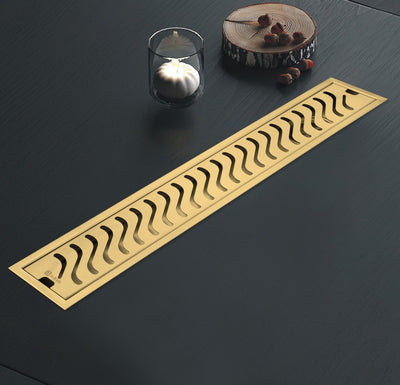 Gold (PVD) Wave Shower Drain Channel (SS 304 Grade)