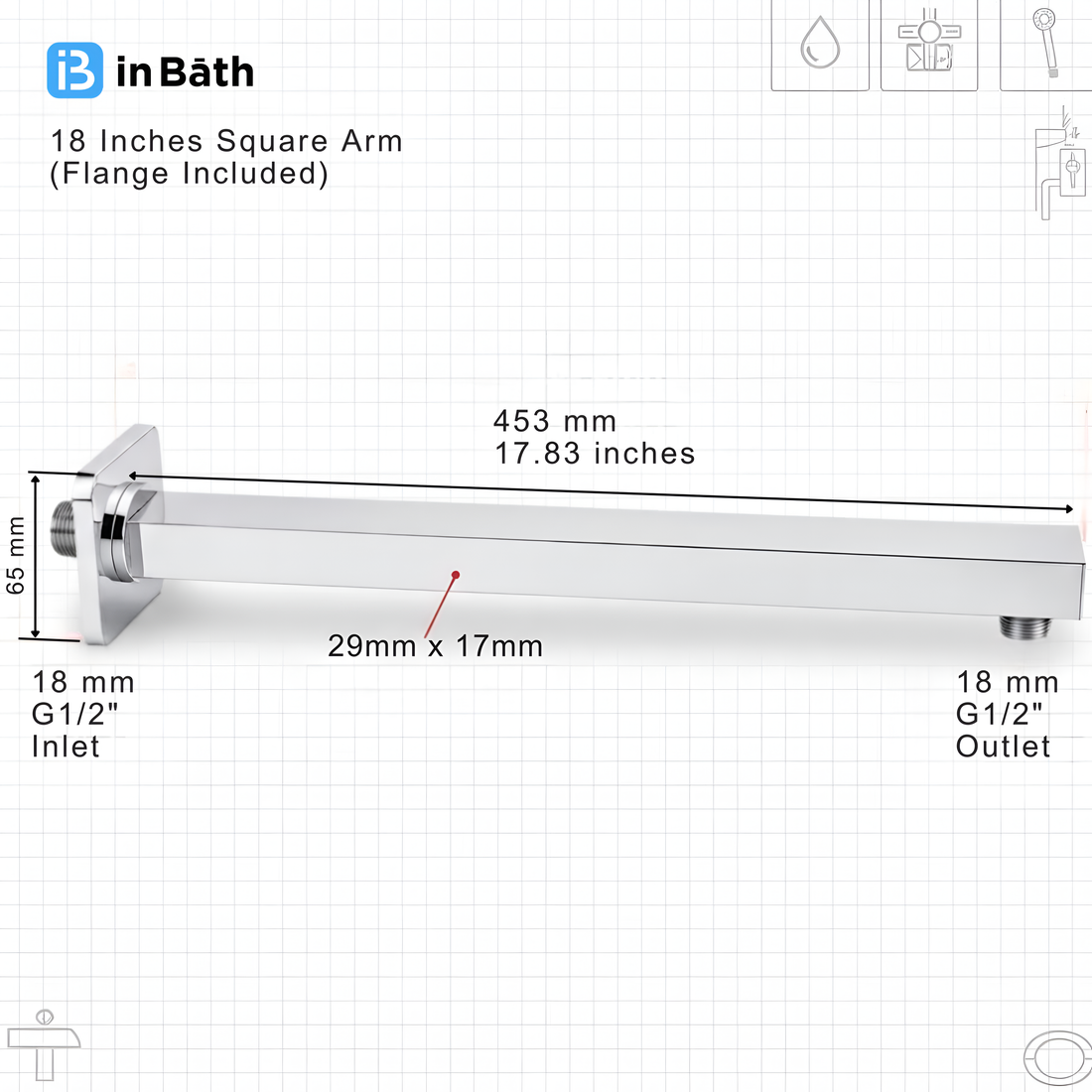 Square Shower Arm For Overhead shower