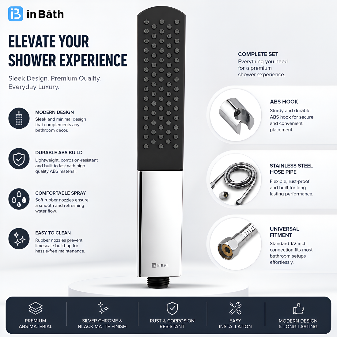 Twish Hand Shower With SS Flexible Pipe & Hook
