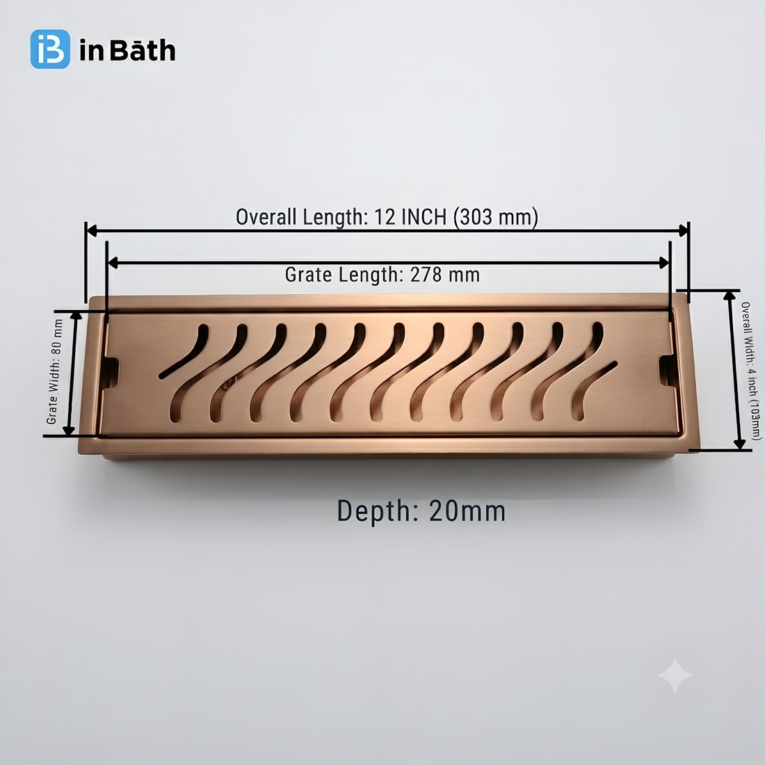 Rose Gold (PVD) Wave Shower Drain Channel (SS304 Grade)