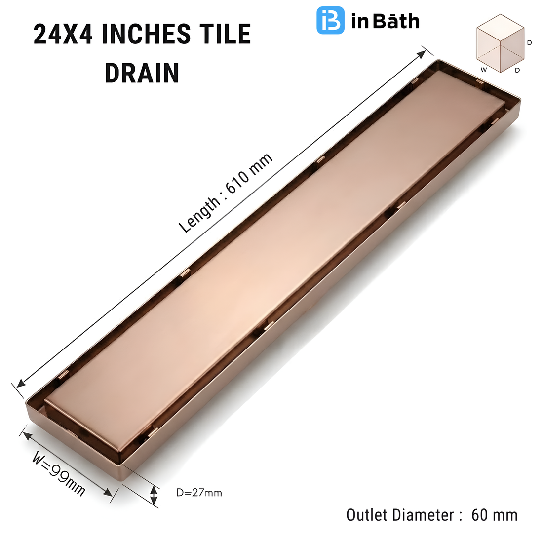 PVD Rose Gold Tile/Marble Insert Floor Drain (SS 304 Grade)