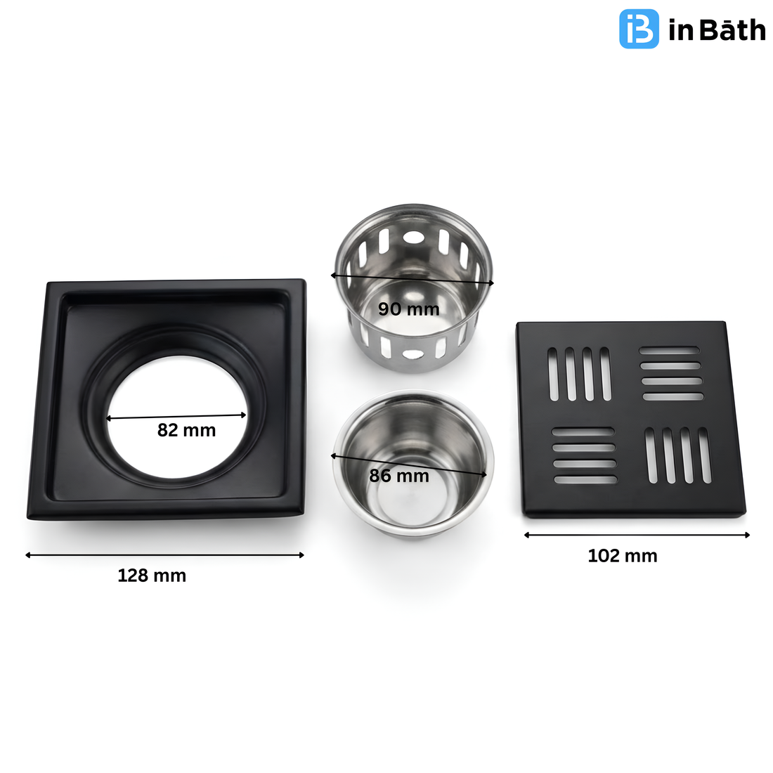 Arena Black Square Floor Drain (SS 304  Grade)
