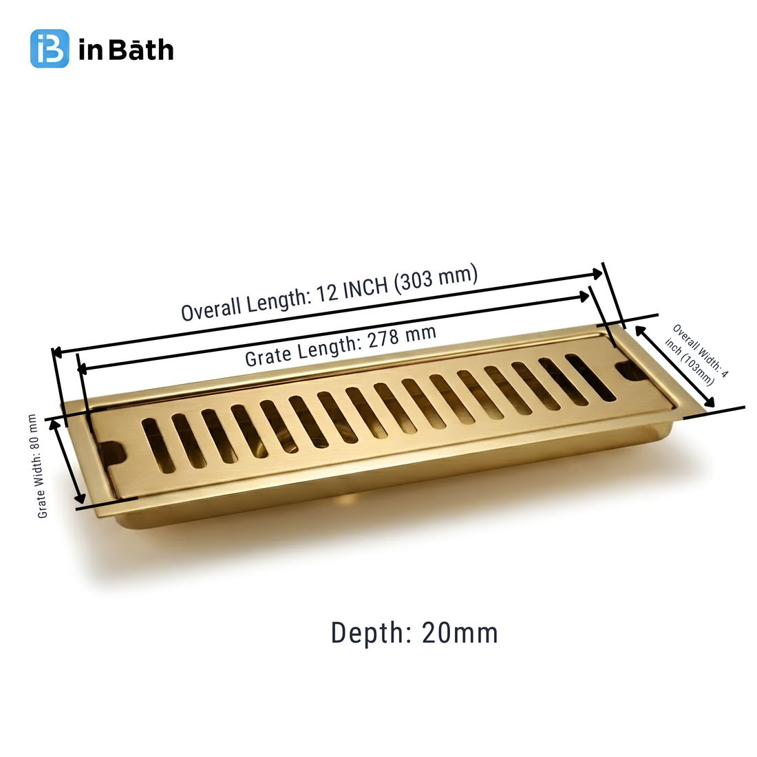Gold (PVD) Classic Shower Drain Channel (SS304 Grade)