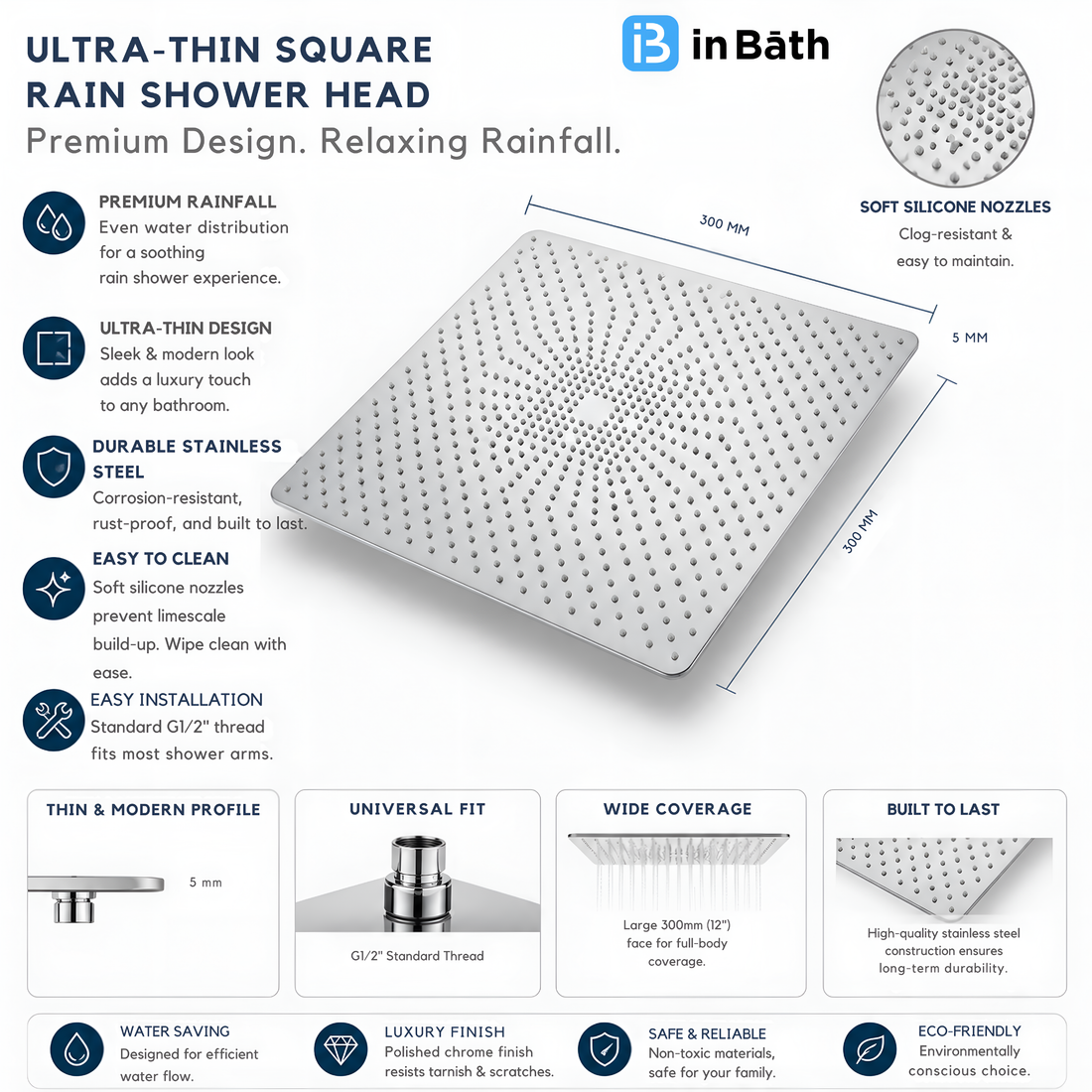 Soft Square Stainless Steel Overhead Shower