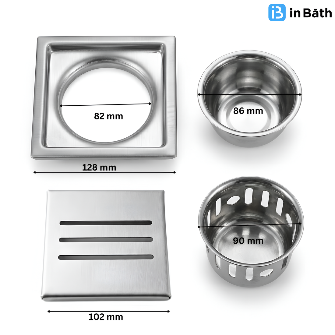 Classic Shower Drain Channel with Collar (Square)