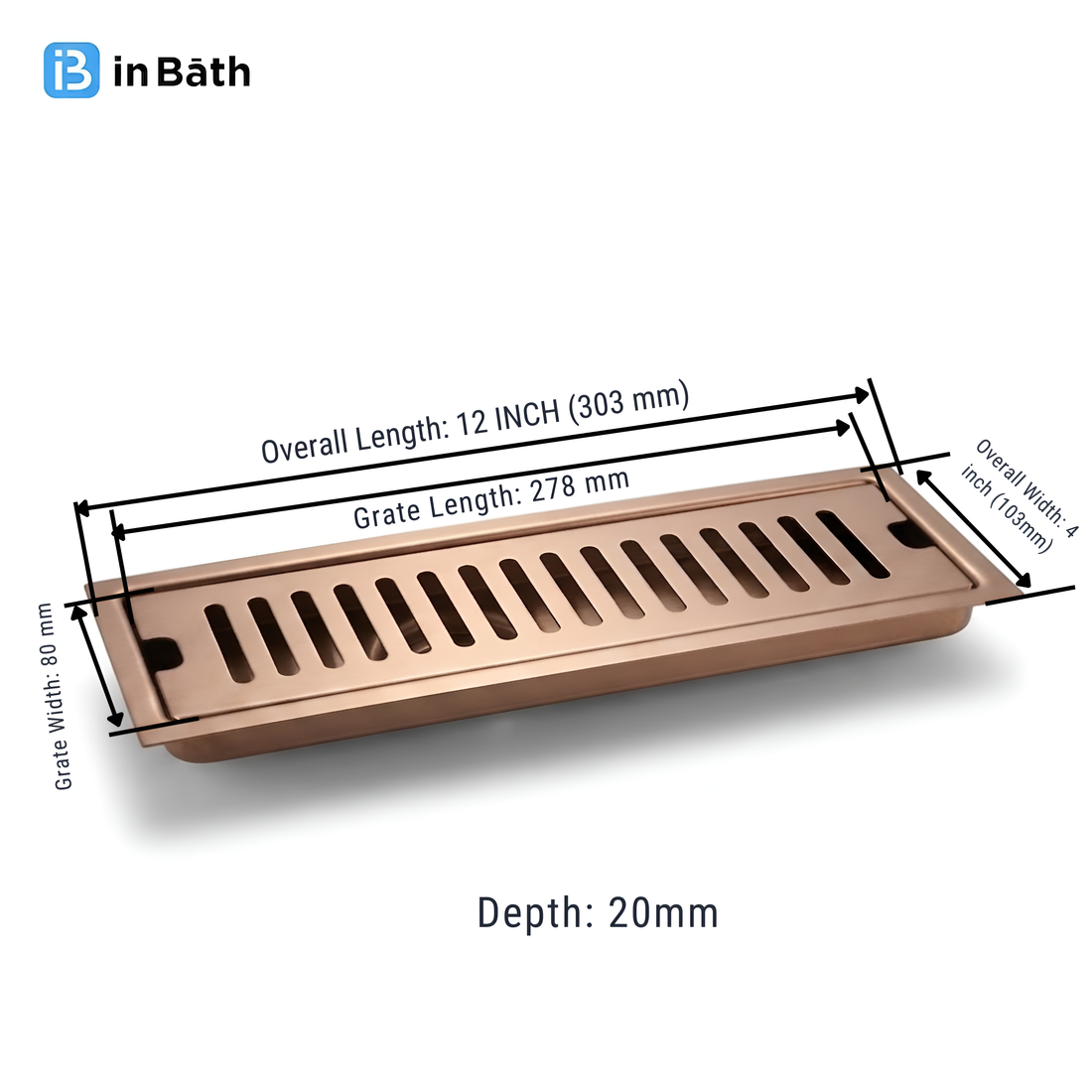 Rose Gold (PVD) Classic Shower Drain Channel (SS 304 Grade)