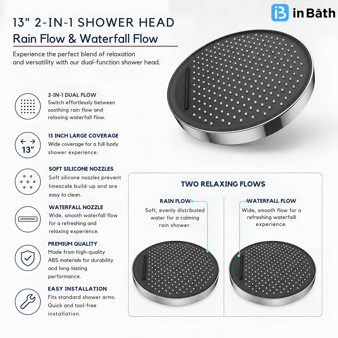 Magnum 13 Inches Round ABS Overhead Shower