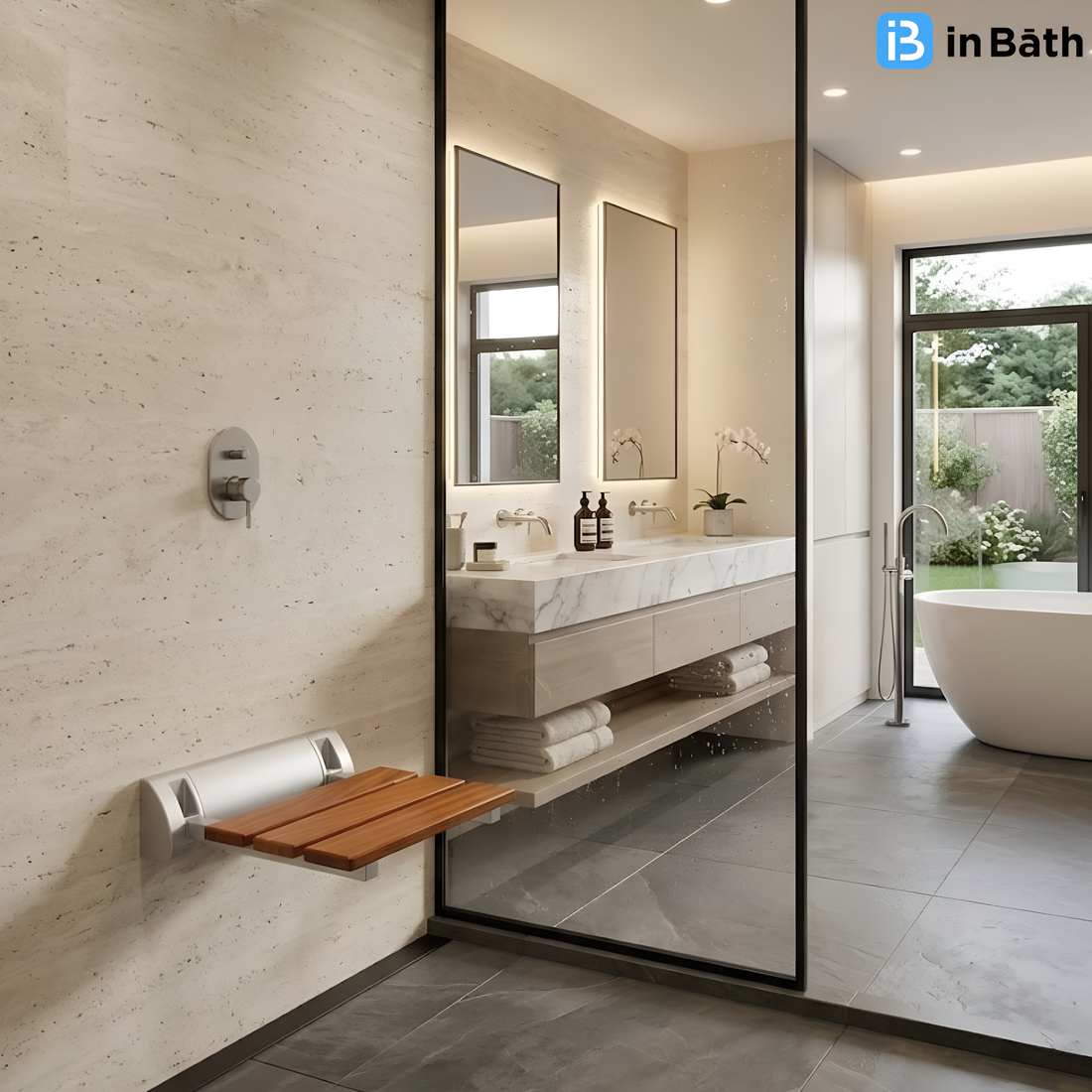 Multi-Purpose Foldable Wall Mounted Bathroom Chair For Shower Area, Steam Room & Shoe Wearing Chair