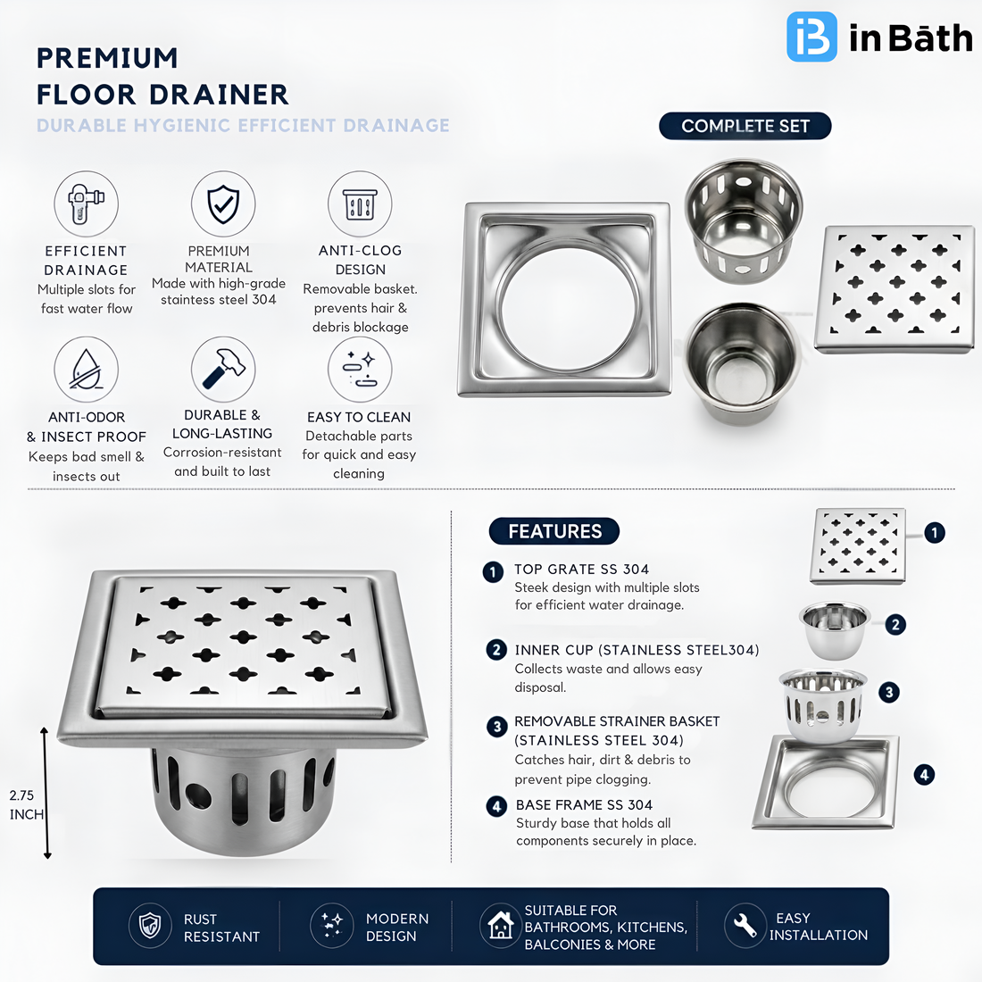 Royale Shower Drain With Border