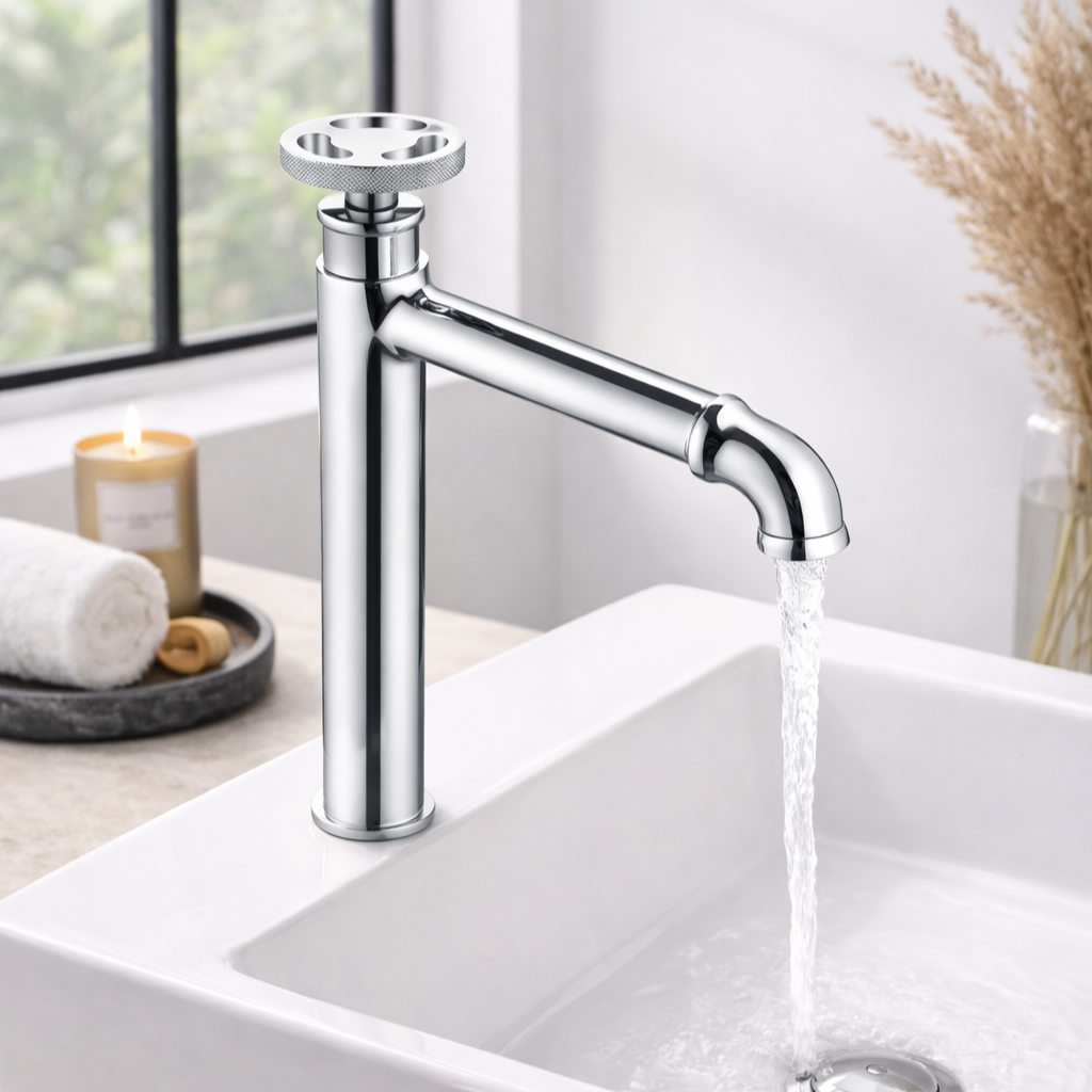 Wheel Extended Pillar Cock For Basin