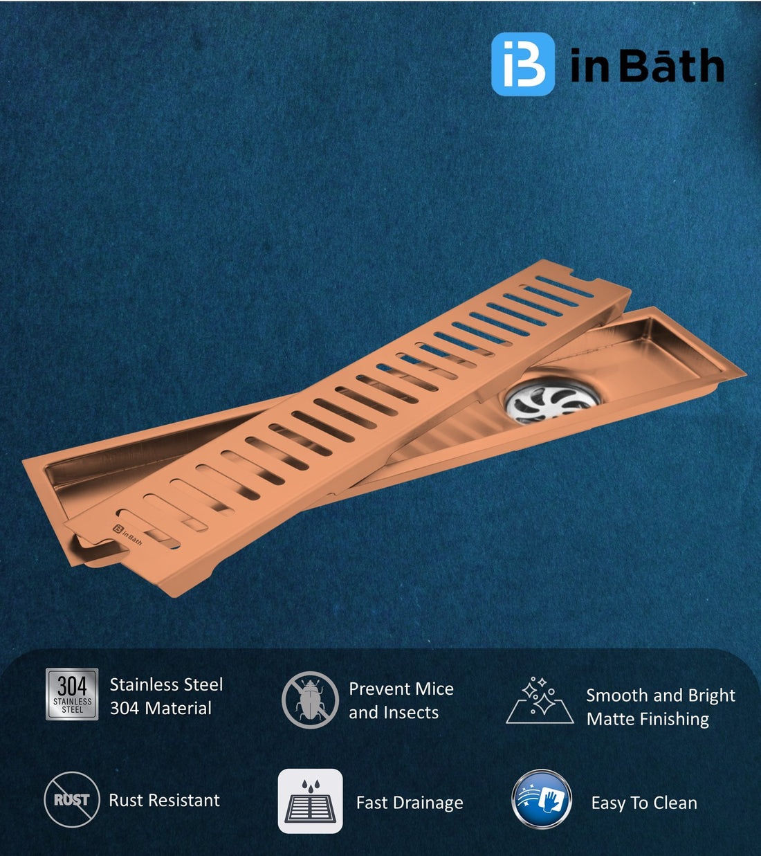 Rose Gold (PVD) Classic Shower Drain Channel (SS 304 Grade)