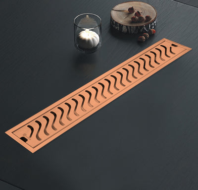 Rose Gold (PVD) Wave Shower Drain Channel (SS304 Grade)