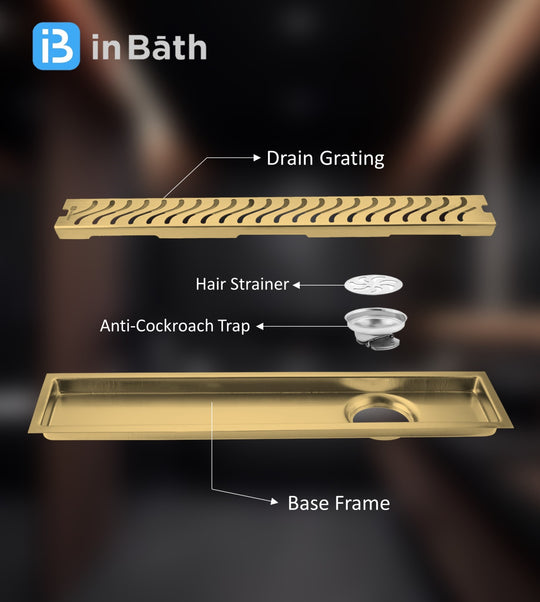 Gold (PVD) Wave Shower Drain Channel (SS 304 Grade)