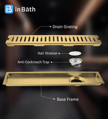 Gold (PVD) Classic Shower Drain Channel (SS304 Grade)