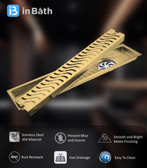 Gold (PVD) Wave Shower Drain Channel (SS 304 Grade)