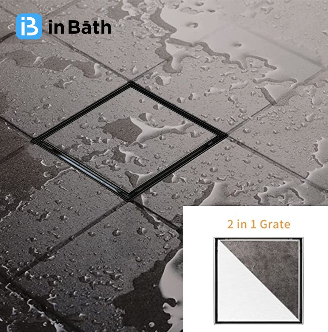 Black Square Tile Insert Drain